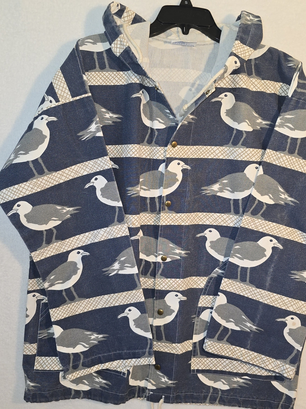 VTG Michigan Rag Co Jacket Seagull Allover Print Hood USA Oversized Adult L/XL
